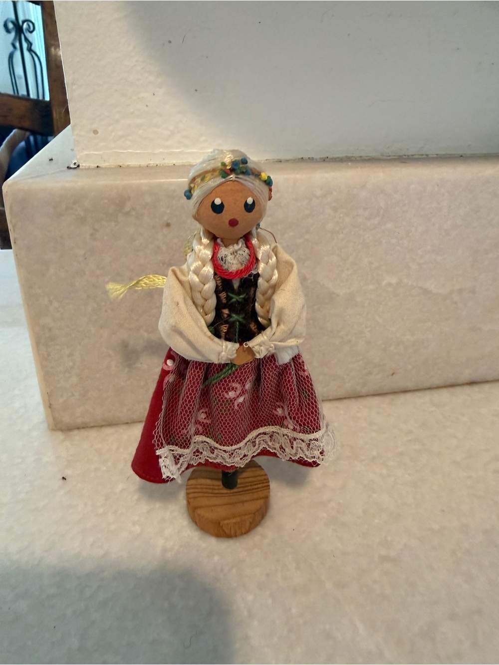 Vintage Red and Cream Folk Doll Ornament